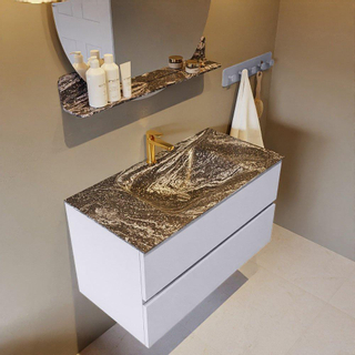 Mondiaz VICA-DLUX Ensemble de meuble de salle de bain - 90cm - meuble sous-vasque cale - 2 tiroirs - lavabo encastrée cloud milieu - 1 trou de robinet - version haute de 60cm - lave