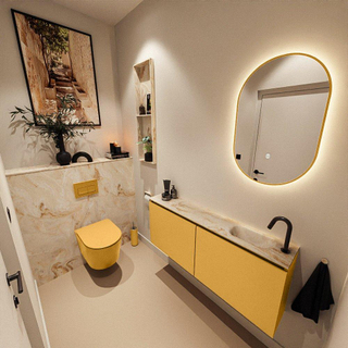 MONDIAZ TURE-DLUX Meuble toilette - 120cm - Ocher - EDEN - vasque Frappe - position droite - 1 trou de robinet