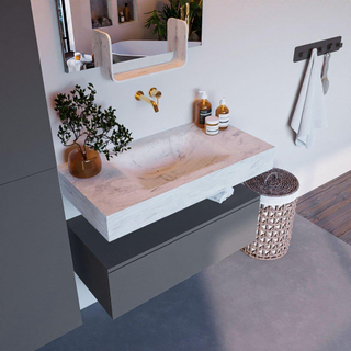 Mondiaz ALAN-DLUX Ensemble de meuble - 90cm - meuble Plata mat - 1 tiroir - Lavabo Cloud Opalo suspendu - vasque Centre - 0 trous de robinet
