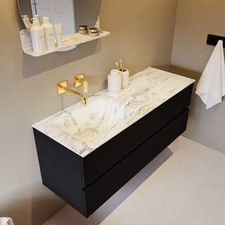 Mondiaz VICA-DLUX Ensemble de meuble de salle de bain - 130cm - meuble sous-vasque urban - 2 tiroirs - lavabo encastré cloud gauche - sans trous de robinet - version haute de 60cm - glace