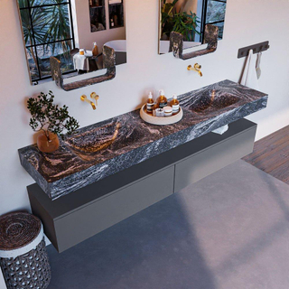 Mondiaz ALAN-DLUX Ensemble de meuble - 200cm - meuble Plata mat - 2 tiroirs - Lavabo Cloud Lava suspendu - vasque Gauche et droite - 0 trous de robinet