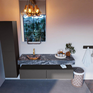 Mondiaz ALAN-DLUX Ensemble de meuble - 150cm - meuble Dark grey mat - 2 tiroirs - Lavabo Cloud Lava suspendu - vasque Gauche - 1 trou de robinet