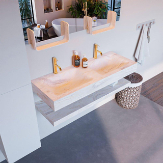 Mondiaz ALAN-DLUX Ensemble de meuble - 120cm - meuble Ostra mat - 0 tiroirs - Lavabo Cloud Ostra suspendu - vasque Gauche et droite - 2 trous de robinet