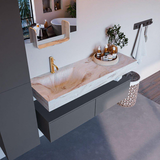 Mondiaz ALAN-DLUX Ensemble de meuble - 130cm - meuble Plata mat - 2 tiroirs - Lavabo Cloud Frappe suspendu - vasque Gauche - 1 trou de robinet
