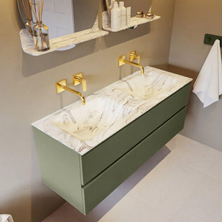 Mondiaz VICA-DLUX Ensemble de meuble de salle de bain - 130cm - meuble sous-vasque armée - 2 tiroirs - lavabo encastré nuage double - sans trous de robinet - version haute de 60cm - glace