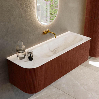 Ensemble de meuble de salle de bain Mondiaz KURVE-DLUX - 135x46x40cm - 1 tiroir - 1 porte - lavabo en solid surface - droite - sans trou de robinet - Ruby