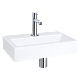 QeramiQ Fuente Pack Lave-mains - 38x7x24cm - 1 trou de robinet - céramique - robinet Chrome - Blanc