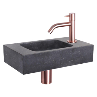 Differnz Force Set lave-mains 40x22x8cm 1 trou avec robinet courbé et siphon + bonde cuivre rose Rectangulaire Pierre naturelle Noir