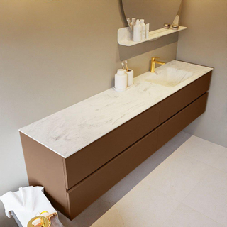 Mondiaz VICA-DLUX ensemble de meuble de salle de bain - 200cm - meuble sous-vasque posé - 4 tiroirs - lavabo encastré cloud droite - 1 trou de robinet - version haute de 60cm - opalo