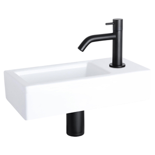 Differnz ravo ensemble lave-mains robinet céramique incurvé noir mat 38.5x18.5x9cm blanc brillant