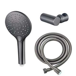 FugaFlow Eccelente Acces Handdoucheset - Ø12 - rond - 3 straalsoorten - met houder - met anti twist slang - 150cm - Geborsteld Gunmetal PVD