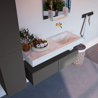 Mondiaz ALAN-DLUX Ensemble de meuble - 120cm - meuble Dark grey mat - 2 tiroirs - Lavabo Cloud Opalo suspendu - vasque Droite - 0 trous de robinet