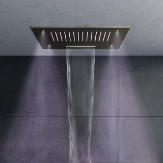 Douche de tête encastrable Hotbath Mate carrée 50x50cm avec cascade et spray incluant éclairage à LED nickel brossé