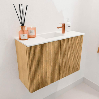 Mondiaz JOYA 60cm meuble de toilette - couleur Chêne - Vasque FAYE position Milieu 1 trou de robinet couleur Talc