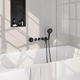 Brauer Black Carving Robinet de baignoire encastrable - avec set de douchette - bec 20cm - avec partie encastrable - 2 fonctions - 3 boutons carving - douchette ronde 1 jet - noir mat