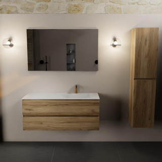 Mondiaz AIVY Ensemble de meuble - 120x45x50cm - 1 trou de robinet - 1 vasque Talc Solid surface - Droite - 2 tiroirs - avec miroir - Melamine Chai