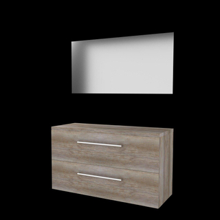 Basic-Line Ultimate 46 ensemble de meubles de salle de bain 120x46cm avec poignées 2 tiroirs plan vasque miroir éclairage mfc scotch oak