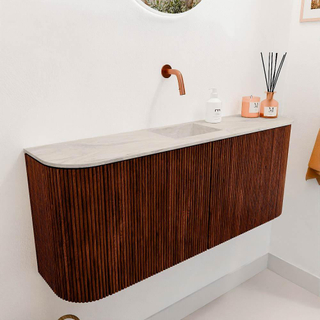 Mondiaz JOYA-DLUX 103.2cm meuble de toilette - arrondis gauche et droite couleur Ruby - Vasque FAYE position Milieu Sans trou de robinet couleur Ostra.