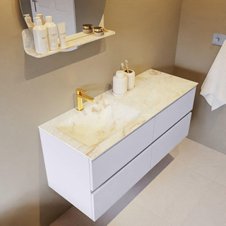 Mondiaz VICA-DLUX Ensemble de meuble de salle de bain - 120cm - meuble sous-vasque cale - 4 tiroirs - lavabo encastré cloud gauche - 1 trou de robinet - version haute de 60cm - frape