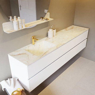 Mondiaz VICA-DLUX ensemble de meuble de salle de bain - 200cm - meuble sous-vasque talc - 4 tiroirs - lavabo encastré cloud gauche - 1 trou de robinet - version haute de 60cm - frape