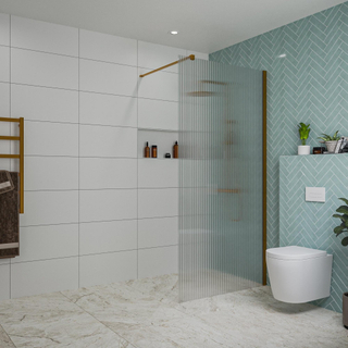 FugaFlow Eccelente Vetro inloopdouche badkamer - 100x200cm - ribbelglas - wandarm - geborsteld koper