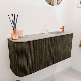 Mondiaz JOYA-DLUX 91.6cm toiletmeubel - ronding links kleur Shadow - Wastafel FAYE positie Rechts 1 kraangat kleur Glace.