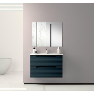 Adema Prime Balance Ensemble de meuble - 80x55x45cm - 1 vasque ovale en céramique Blanc - 1 trou de robinet - 2 tiroirs - avec miroir rectangulaire - Navy Blue