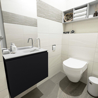 MONDIAZ OLAN Kit lave-mains - 60x30x40cm - 1 trou de robinet - 1 tiroir - urban mat - lavabo à droite - Solid Surface Blanc