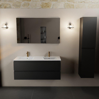 Mondiaz AIVY Ensemble de meuble - 120x45x50cm - 2 trous de robinet - 2 vasques Talc céramique - Gauche et droite - 2 tiroirs - avec miroir - MDF Urban