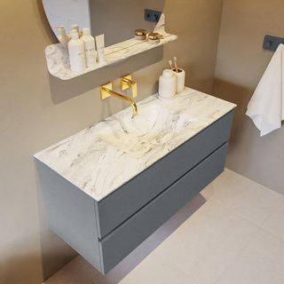 Mondiaz VICA-DLUX Ensemble de meuble de salle de bain - 110cm - meuble sous-vasque plata - 2 tiroirs - lavabo encastrée cloud milieu - sans trous de robinet - version haute de 60cm - glace