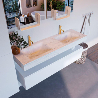 MONDIAZ ALAN - DLUX Badkamermeubelset - 150cm - onderkast - Talc - 1 lade - vrijhangende wastafel - 2 wasbakken - 2 kraangaten - Opalo