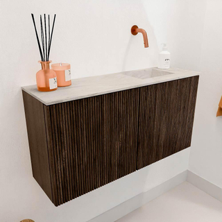 Mondiaz JOYA-DLUX Meuble de toilette 80cm - couleur Walnut - Vasque FAYE position Droite Sans trou de robinet couleur Ostra.