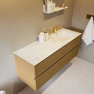 Mondiaz VICA-DLUX ensemble de meuble de salle de bain - 130cm - meuble sous-vasque oro - 4 tiroirs - lavabo encastré cloud droite - 1 trou de robinet - version haute de 60cm - opalo