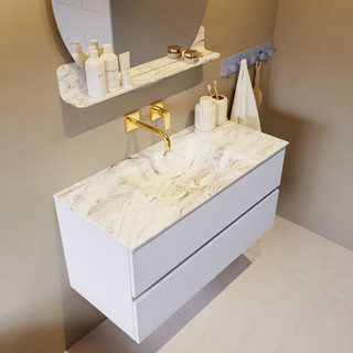 Mondiaz VICA-DLUX Ensemble de meuble de salle de bain - 100cm - meuble sous-vasque cale - 2 tiroirs - lavabo encastrée cloud milieu - sans trous de robinet - version haute de 60cm - glace