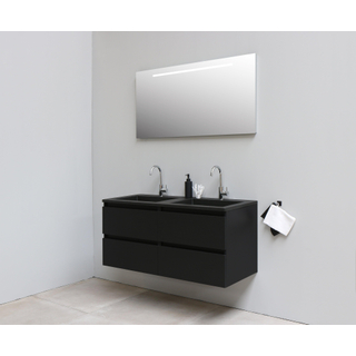Basic Line Bella Badkamermeubelset - 120x55x46cm - 2 wasbakken - Acryl - Zwart - 2 kraangaten - Wandspiegel met verlichting - Melamine Zwart mat