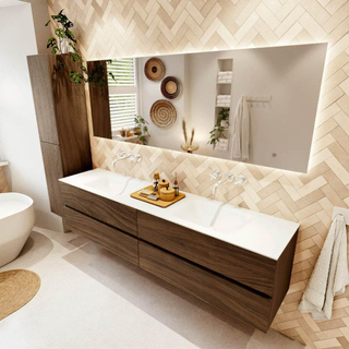 Mondiaz VICA Meuble de Salle de Bain - 200x50x45cm - 4 tiroirs - lavabo cloud - double - sans trou de robinet - Talc