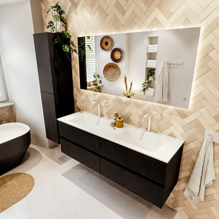 MONDIAZ VICA meuble sous lavabo 150cm Urban 4 tiroirs. Lavabo CLOUD double 2 trous de robinet, couleur Talc.