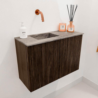 Mondiaz JOYA-DLUX 60cm meuble de toilette - couleur Walnut - Vasque FAYE position Gauche Sans trou de robinet couleur Oza.