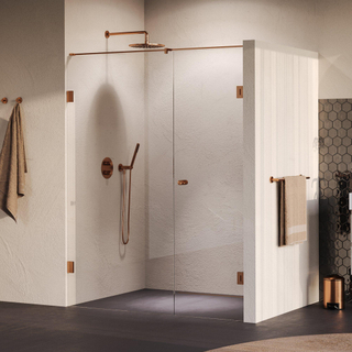 BRAUER Void Carving Nisdeur - 2-delig - 160x200cm - 70cm draaideur aan muur - glascoating - omkeerbaar - helder glas - geborsteld koper PVD