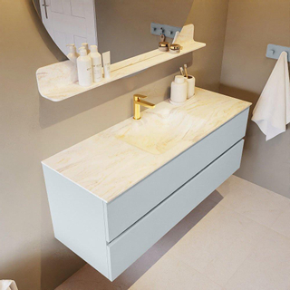 Mondiaz VICA-DLUX Ensemble de meuble de salle de bain - 130cm - meuble sous-vasque argile - 2 tiroirs - lavabo encastré nuage milieu - 1 trou de robinet - version haute 60cm - ostra