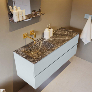 Mondiaz VICA-DLUX Ensemble de meuble de salle de bain - 130cm - meuble sous-vasque argile - 2 tiroirs - lavabo encastré nuage gauche - sans trous de robinet - version haute 60cm - lave