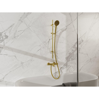 Fortifura Calvi Badkraan - met glijstangset - ronde handdouche - gladde doucheslang - geborsteld messing PVD (Goud)