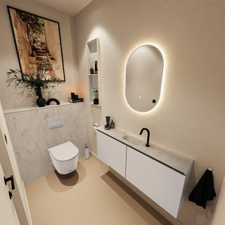 MONDIAZ TURE-DLUX Meuble toilette - 120cm - Linen - EDEN - vasque Opalo - position centrale - 1 trou de robinet