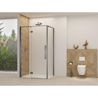 Van Rijn Products ST07 Deur tbv hoekcabine - 118x200cm - helder glas incl. stabilisatiestang - Gunmetal Geborsteld