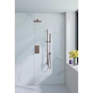 Fortifura Calvi Douche pluie encastrable - thermostatique - brsas mural - barre curseur - pomme de douche 25cm - douchette stick - Cuivre brossé