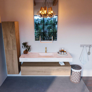 Mondiaz ALAN-DLUX Ensemble de meuble - 150cm - meuble Washed Oak mat - 1 tiroir - Lavabo Cloud Ostra suspendu - vasque Centre - 1 trou de robinet