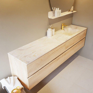 Mondiaz VICA-DLUX ensemble de meuble de salle de bain - 200cm - meuble sous-vasque chêne blanchi - 4 tiroirs - lavabo encastré cloud droite - 1 trou de robinet - version haute de 60cm - ostra