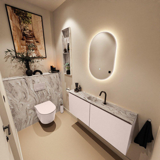 MONDIAZ TURE-DLUX Meuble toilette - 120cm - Rosee - EDEN - vasque Glace - position centrale - 1 trou de robinet