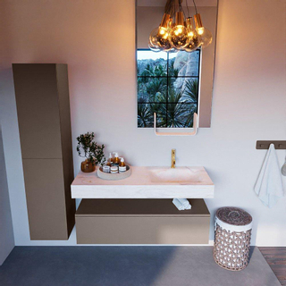 Mondiaz ALAN-DLUX Ensemble de meuble - 120cm - meuble Smoke mat - 1 tiroir - Lavabo Cloud Ostra suspendu - vasque Droite - 1 trou de robinet