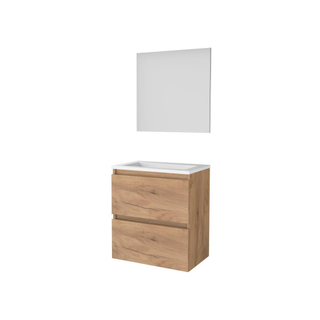 Basic-Line Basic 39 ensemble de meubles de salle de bain 60x39cm sans poignée 2 tiroirs lavabo acrylique 0 trous de robinetterie miroir mfc whisky oak